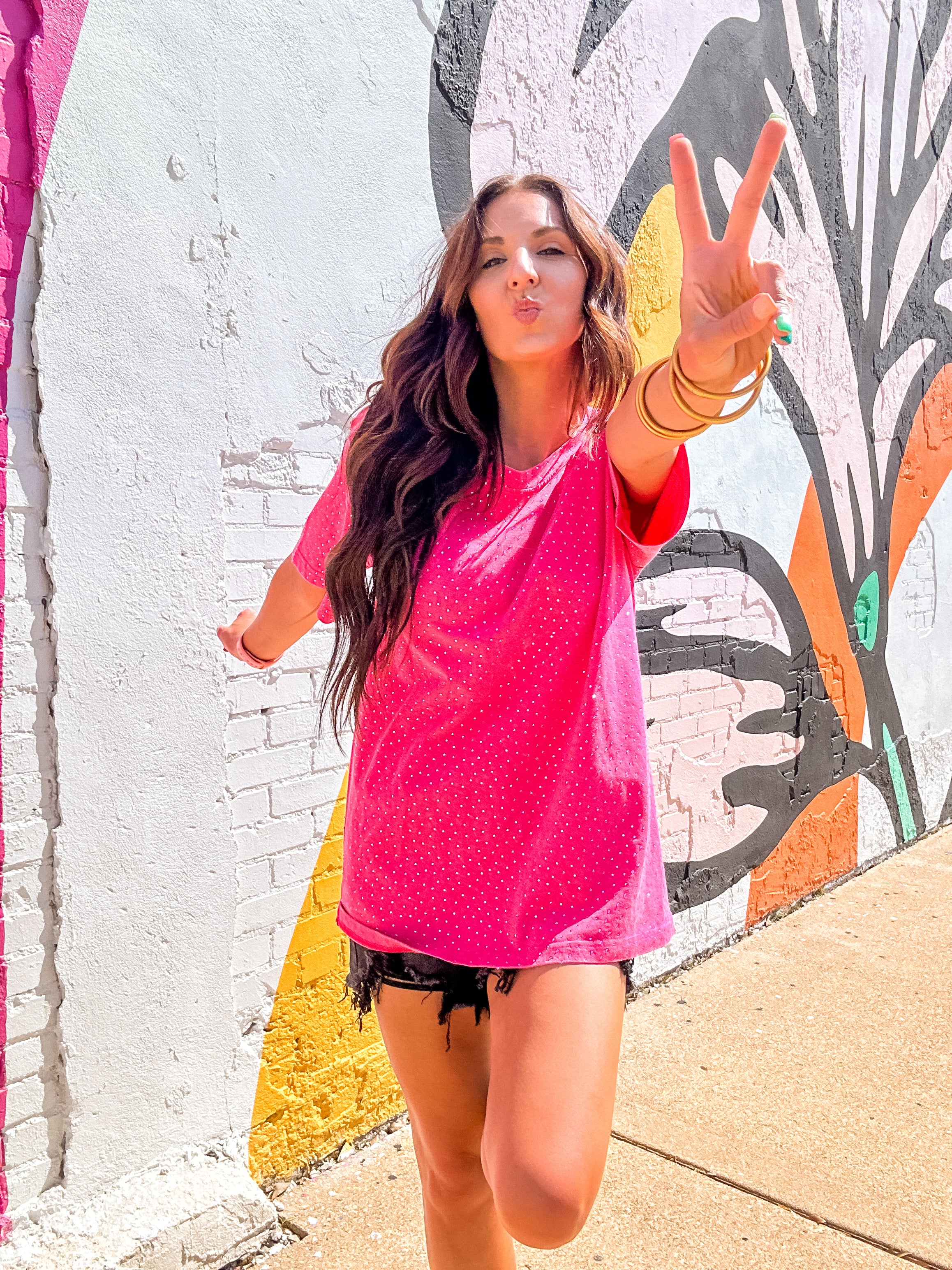 Oversized Hot Pink Rhinestone Shirt