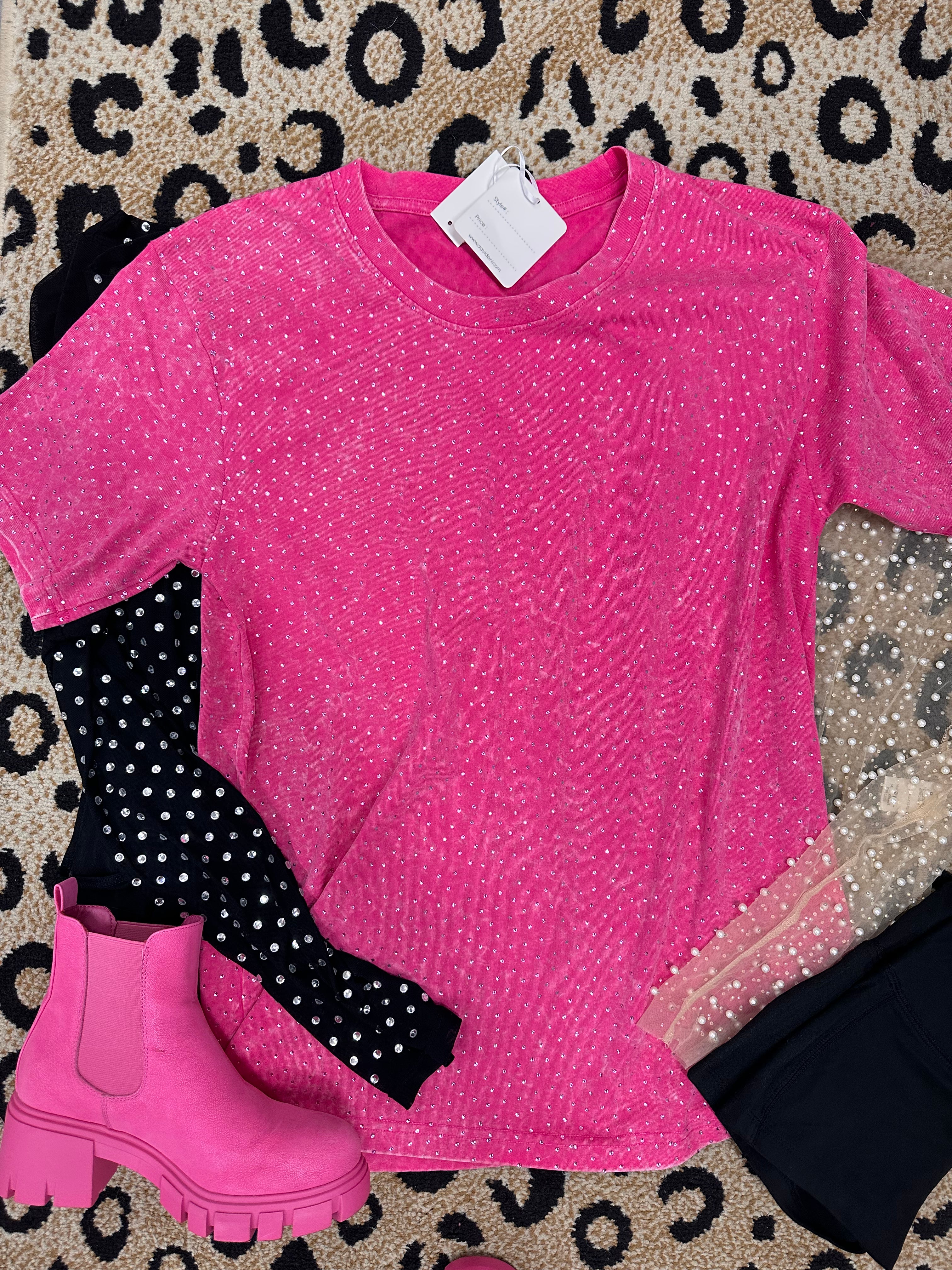 Oversized Hot Pink Rhinestone Shirt