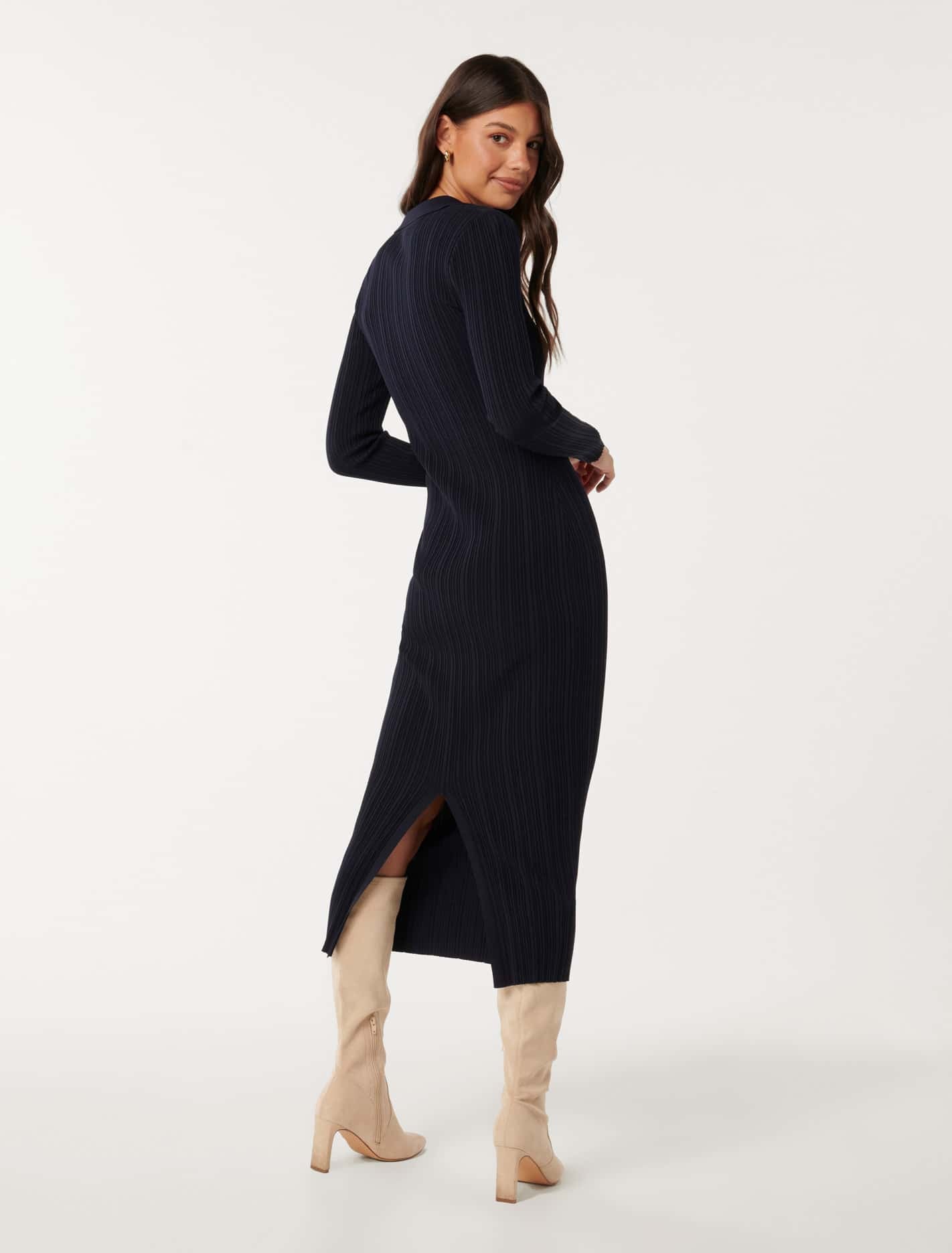 Paris Long Sleeve Multi Rib Knitted Dress