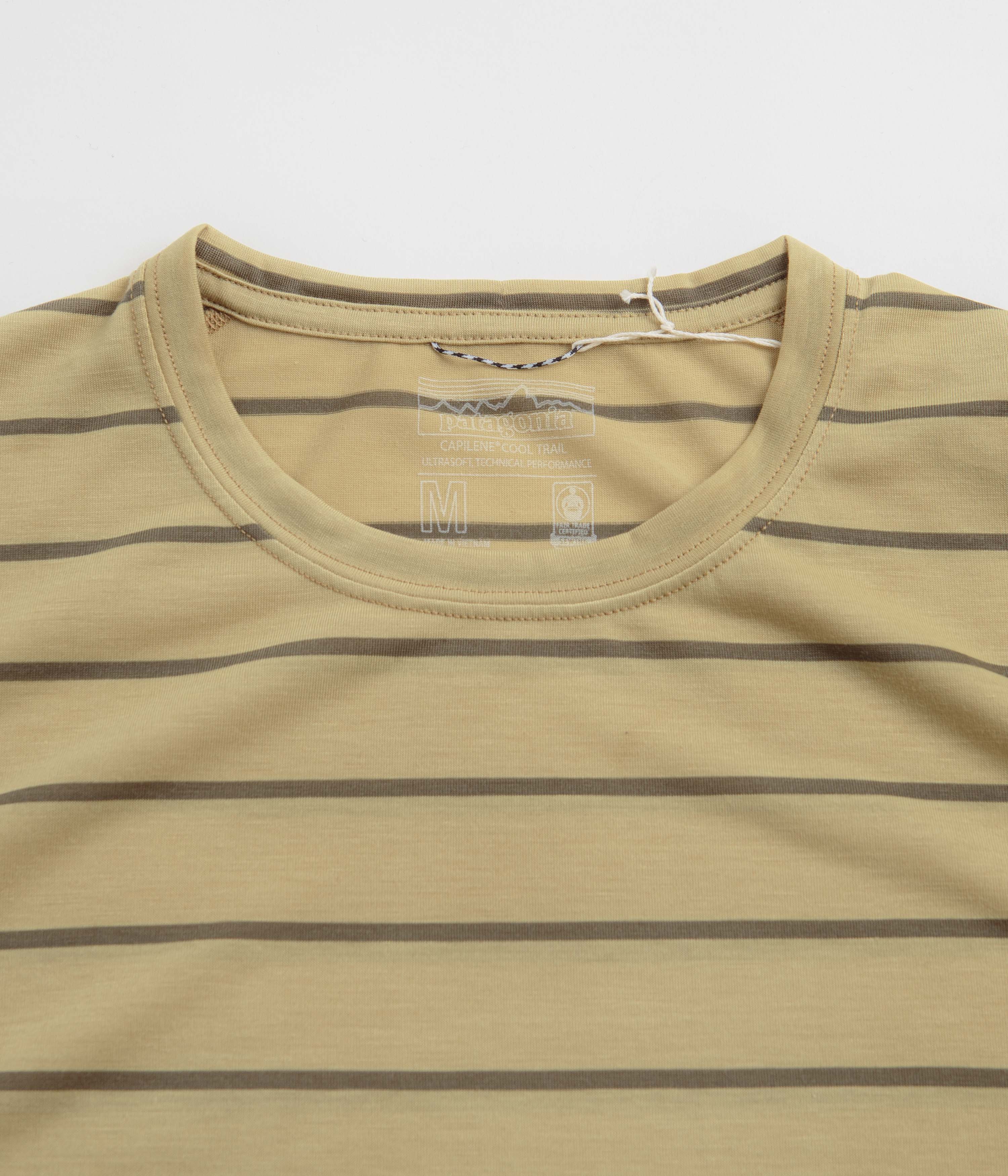 Patagonia Cap Cool Trail Shirt - Furrow Stripe: Moray Khaki