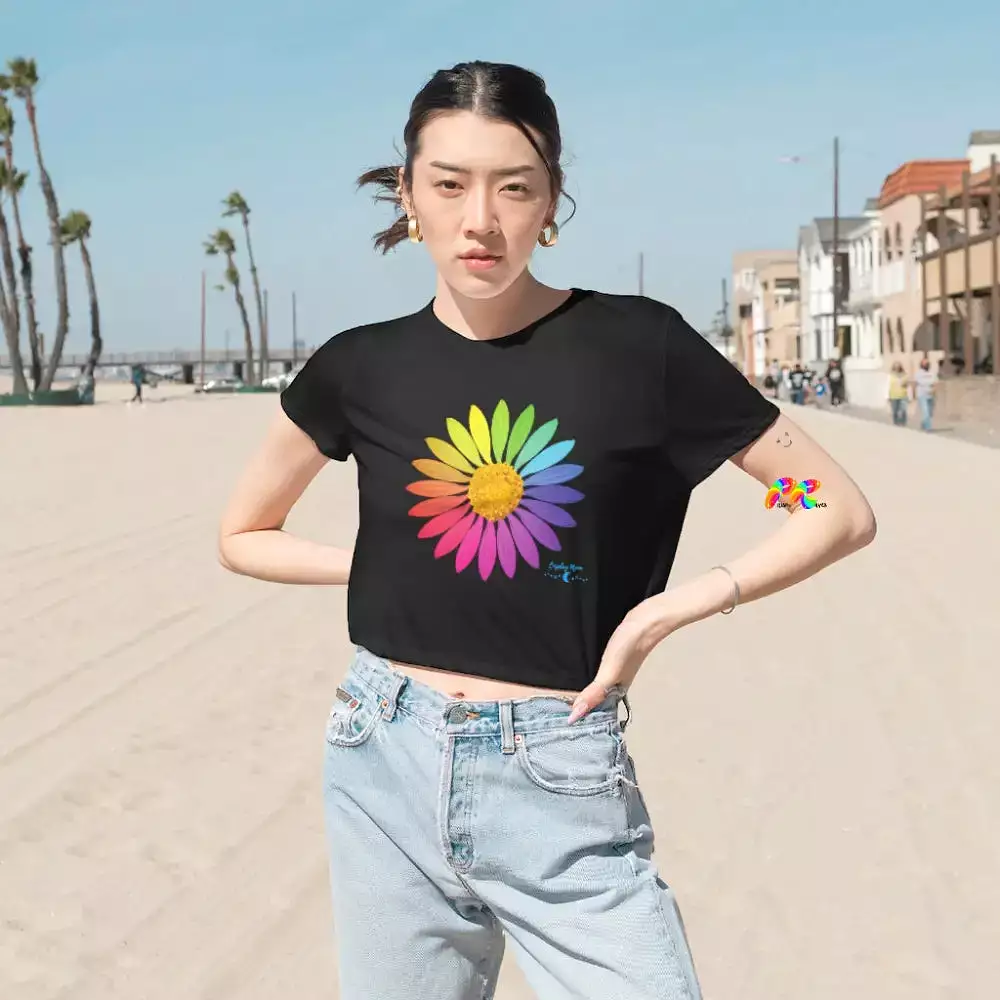 Rainbow Flower Women's Flowy Cropped T-Shirt