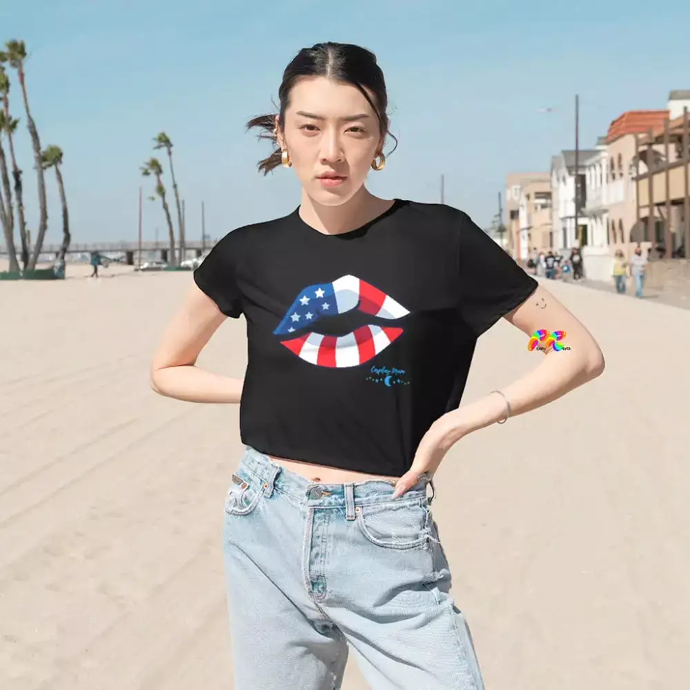 Red White Blue Crop Flowy T-Shirt