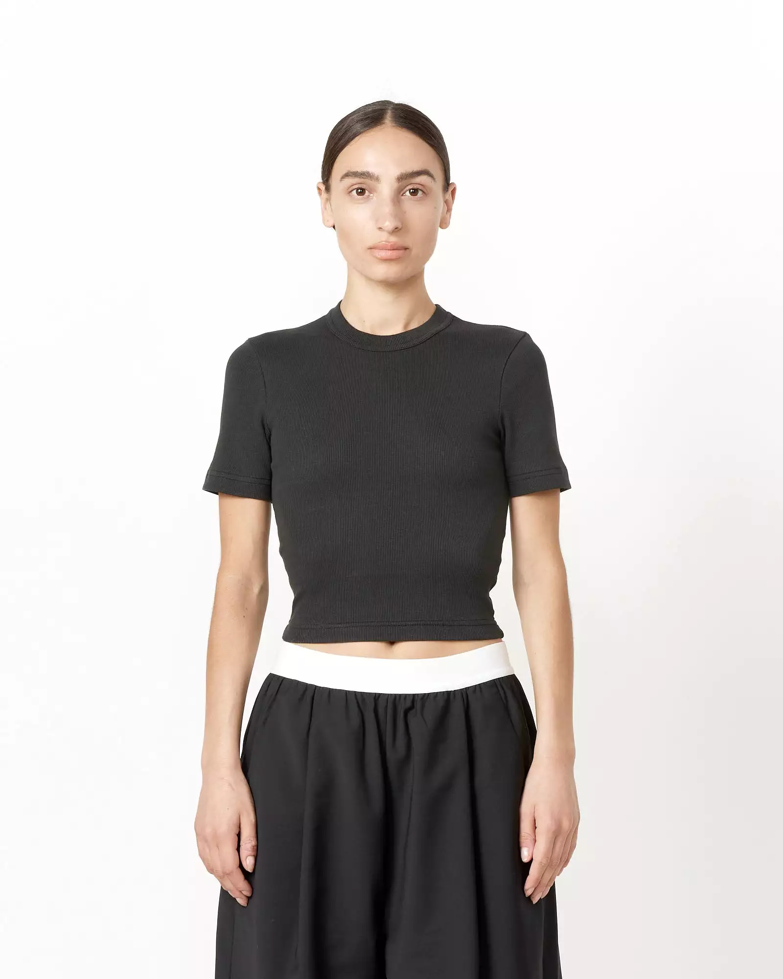 Ribbed Cropped Baby T-Shirt in Black