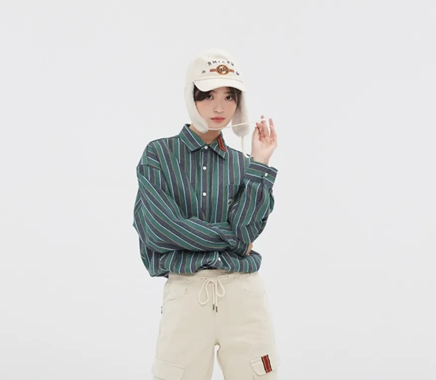 ROMANTIC CROWN  |Stripes Unisex Street Style Long Sleeves Cotton Oversized