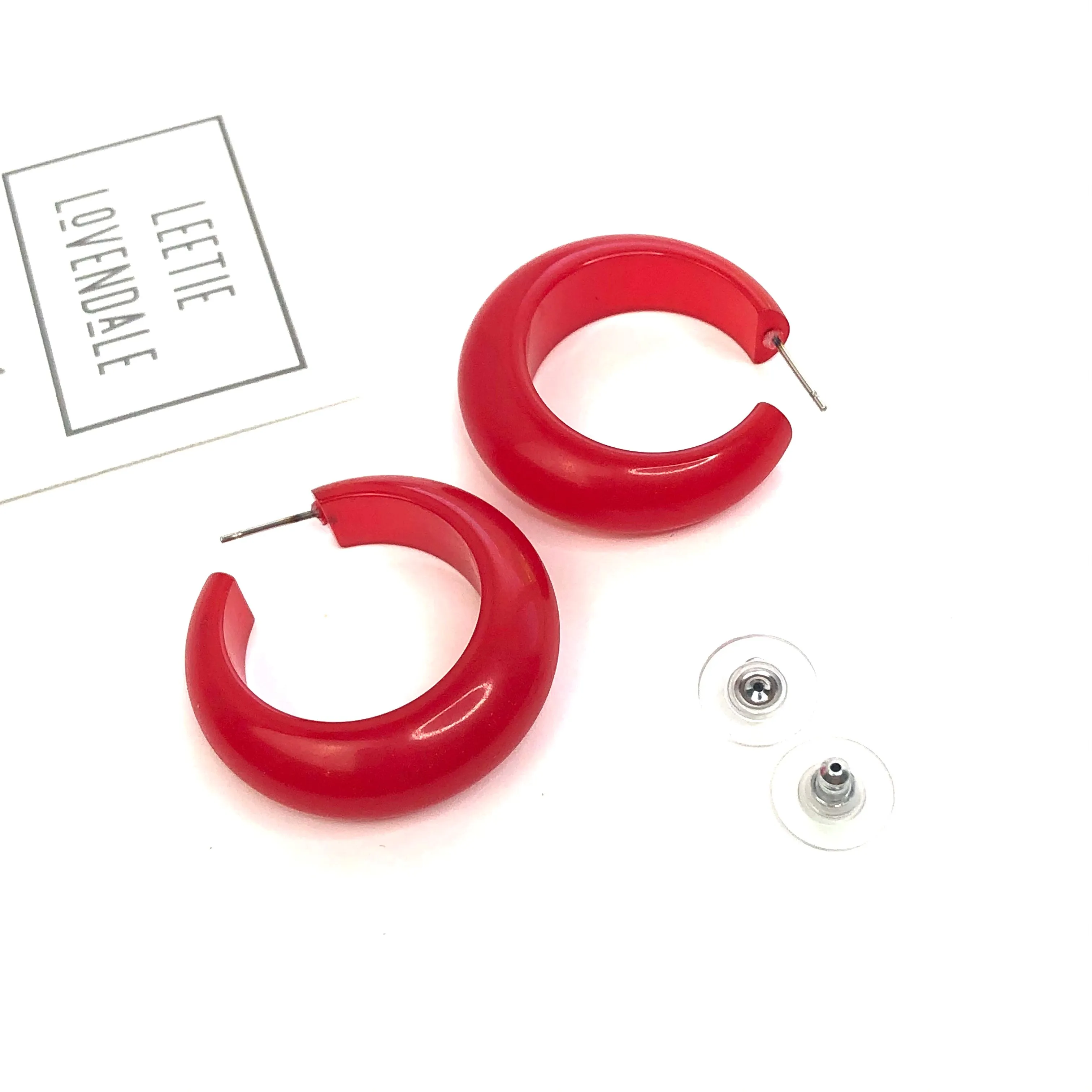 Ruby Red Marbled Chunky Hoop Earrings