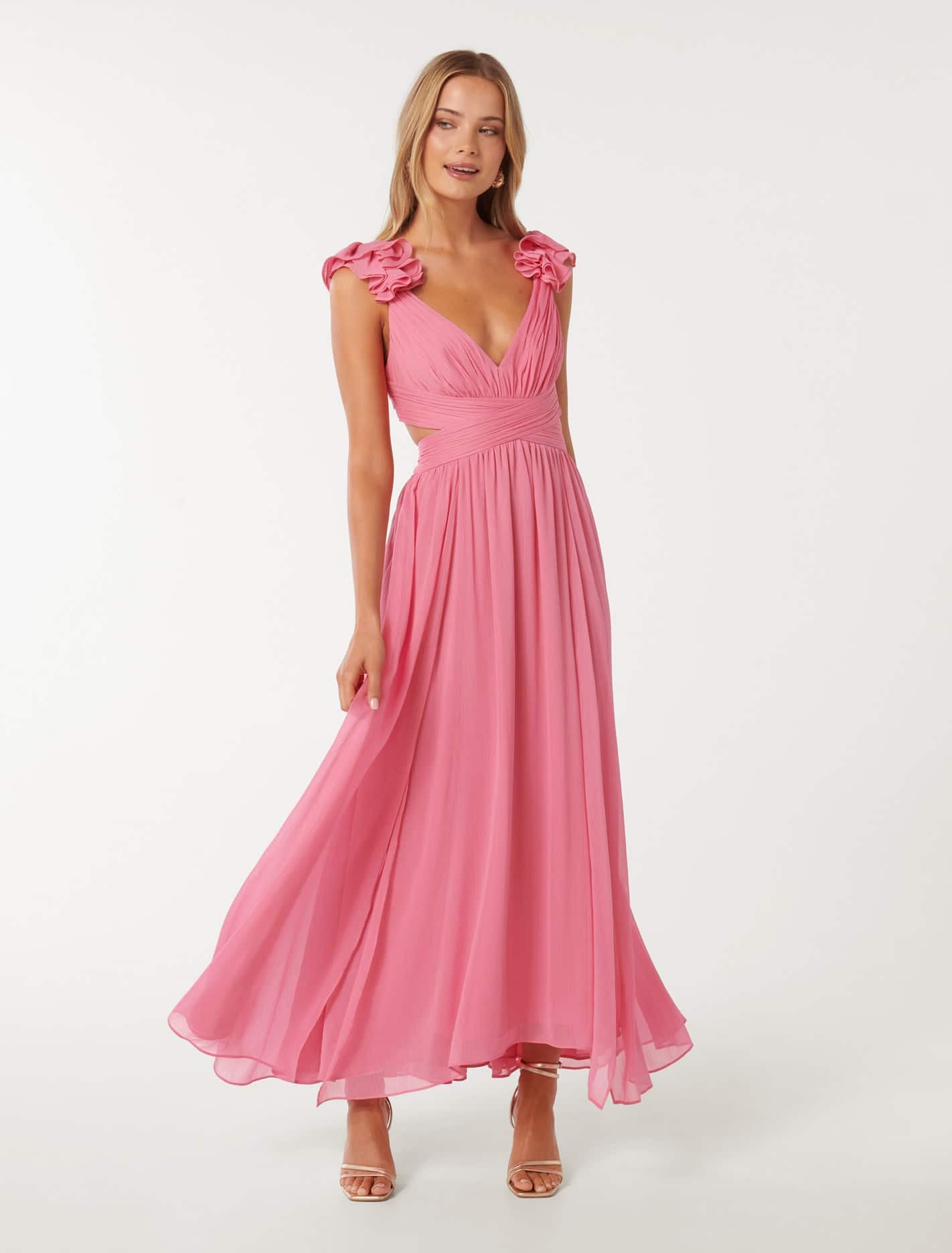 Selena Ruffle Shoulder Maxi Dress