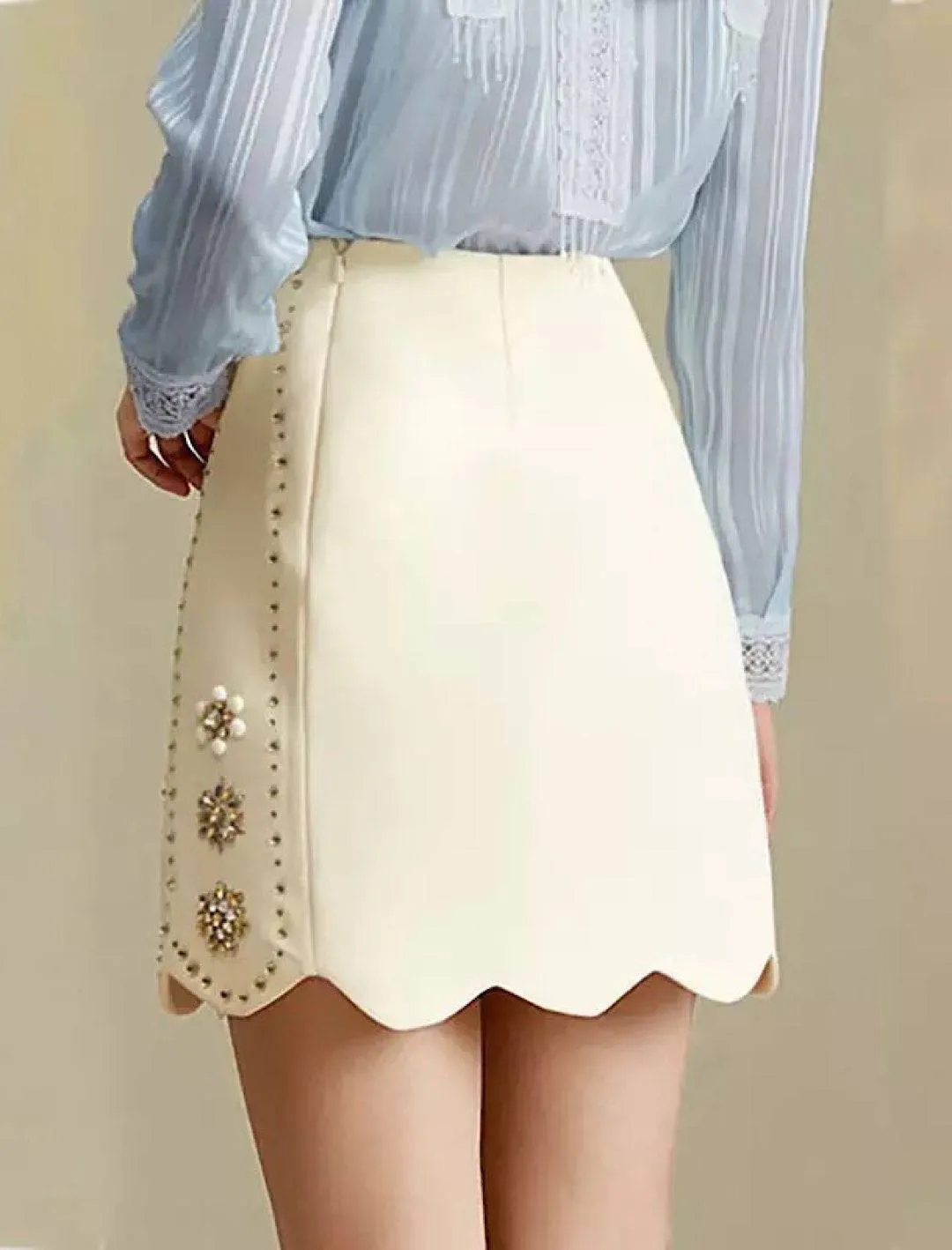 Short Skirt With Diamond Floral Beadings