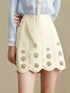 Short Skirt With Diamond Floral Beadings