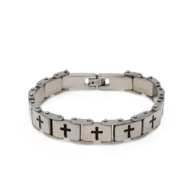 Stainless Steel Black Cross Link Bracelet 8.5