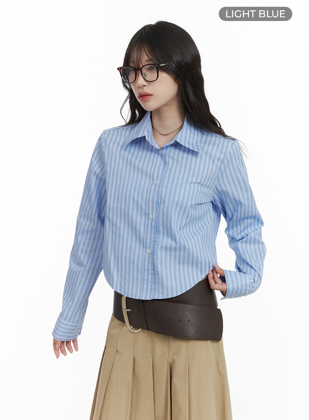 Stripe Buttoned Crop Shirt CA408