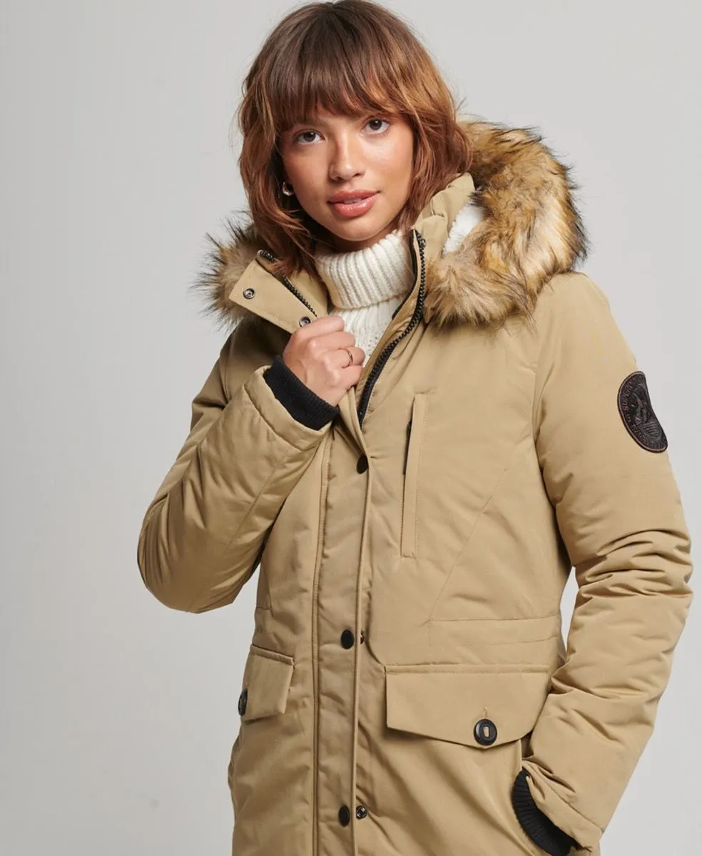 Superdry Womens Everest Faux Fur Bomber Jacket Natural Tan