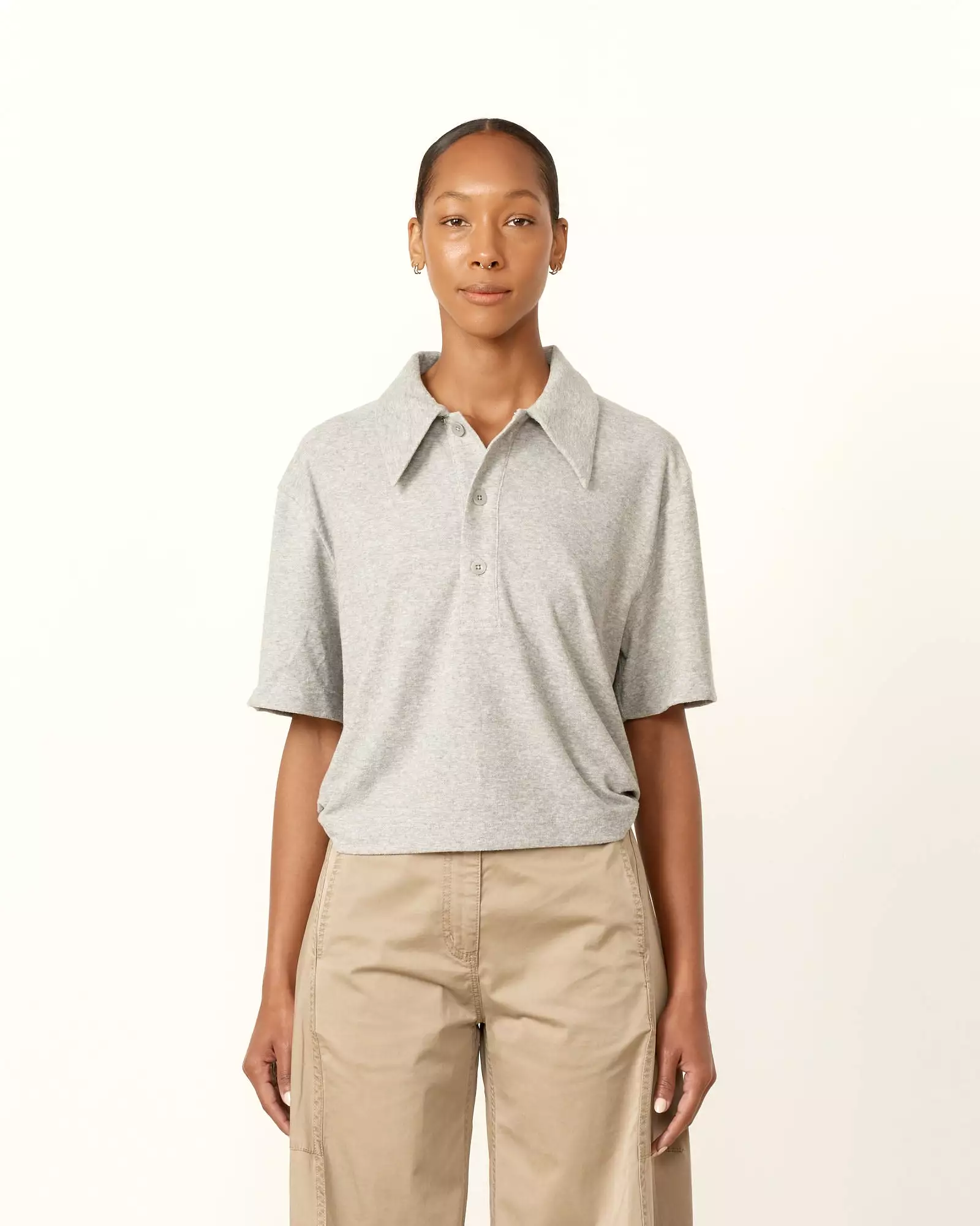 Terry Easy Polo Shirt in Heather Grey