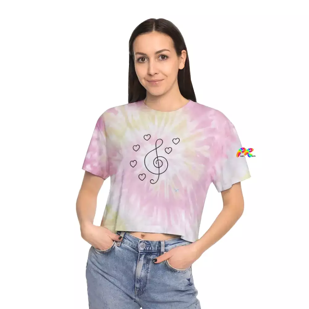 Treble Clef and Hearts Tie-Dye Crop T-Shirt