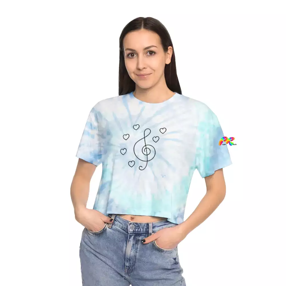 Treble Clef and Hearts Tie-Dye Crop T-Shirt