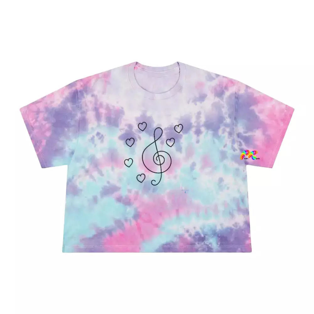 Treble Clef and Hearts Tie-Dye Crop T-Shirt