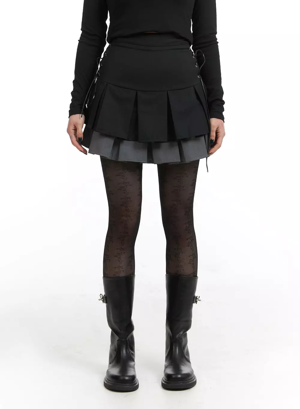 Two-Layered Pleated Mini Skirt IJ411