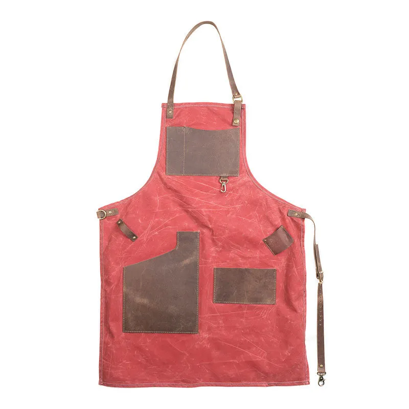 Waxed Canvas Journeyman Apron with Leather Pockets - Available in Multiple Colors