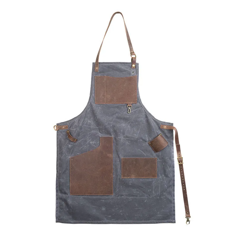 Waxed Canvas Journeyman Apron with Leather Pockets - Available in Multiple Colors