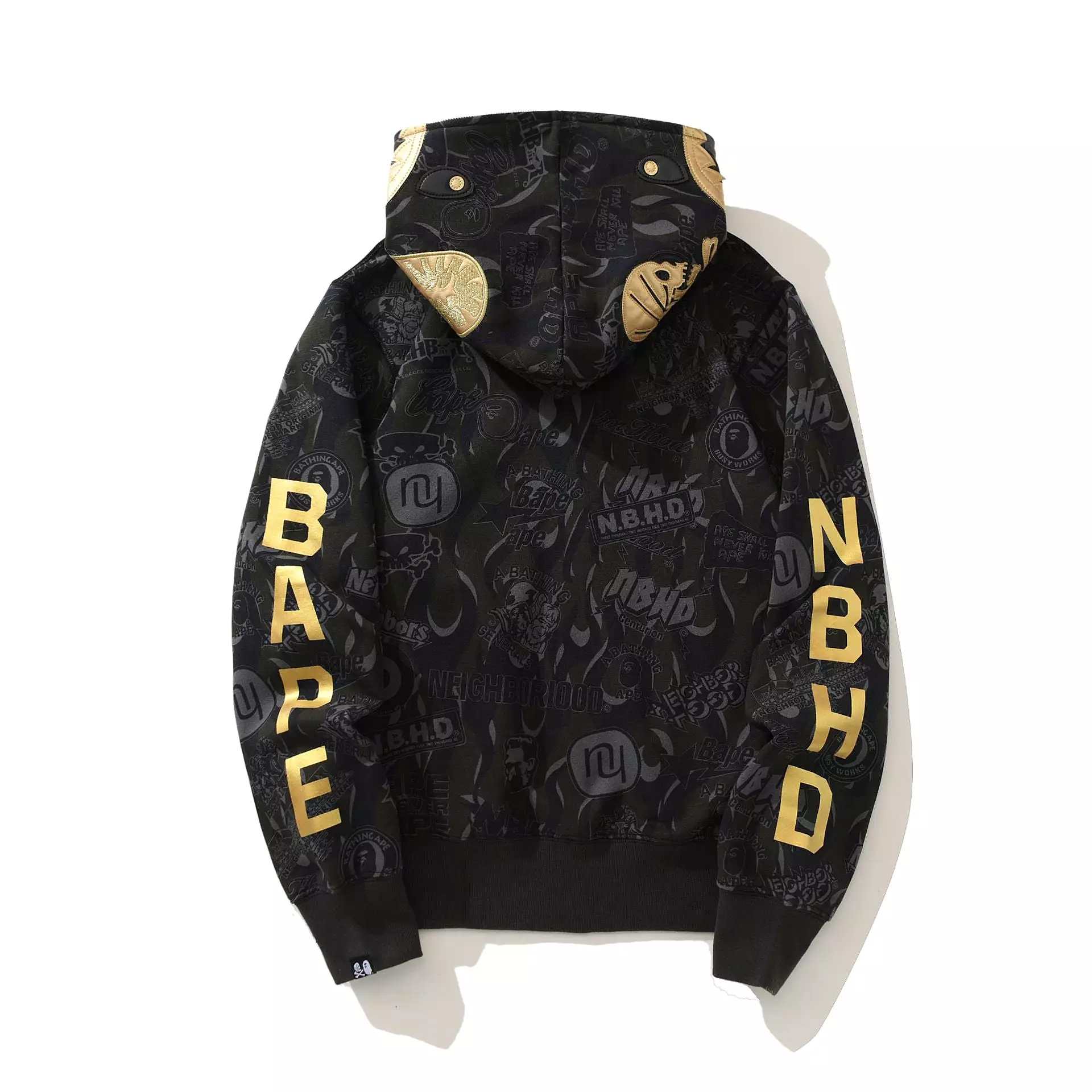 Wholesale High Quality Golden Letters Ape Shark Camo Hoodie Streetwear Hip Hop Hoodies Sweatshirt Full Zipper Unisex Jacket