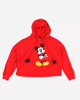 Womans Cropped Red Mickey Mouse Hoodie - L