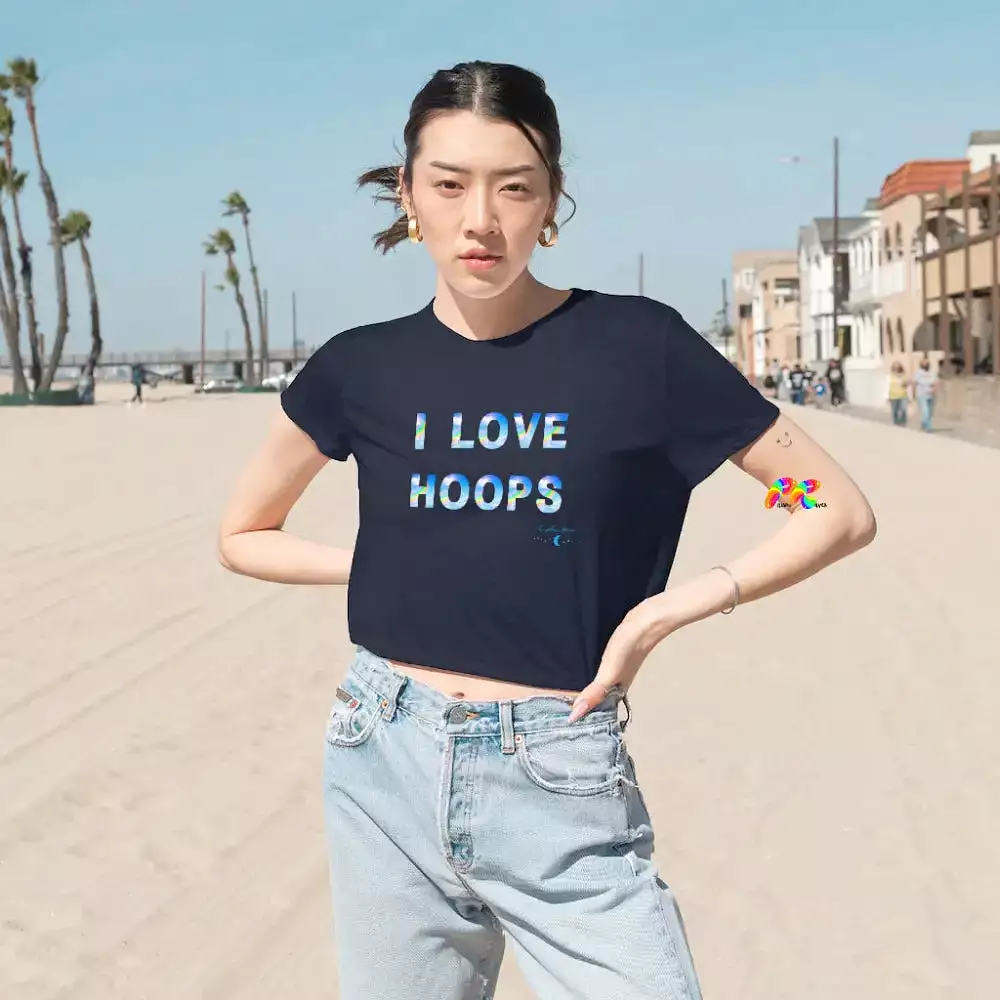 Women's Flowy I Love Hoops Cropped T-Shirt