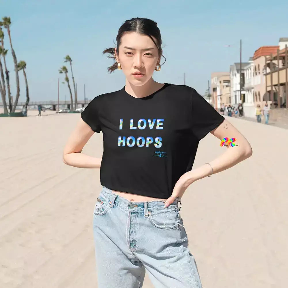 Women's Flowy I Love Hoops Cropped T-Shirt