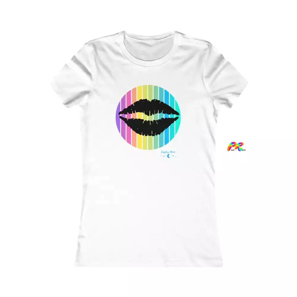 Women's Slim Fit T-Shirt With Lips in a Rainbow Circle