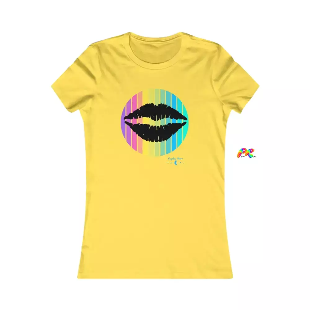 Women's Slim Fit T-Shirt With Lips in a Rainbow Circle