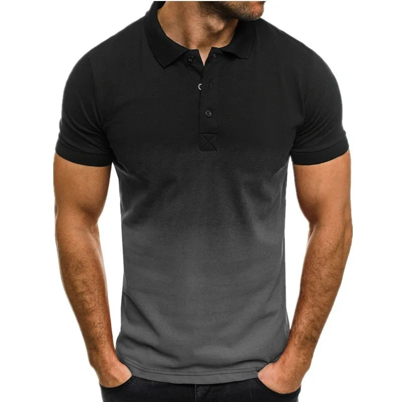 Xituodai New Casual Fashion Slim Gradient Print Short Sleeve Lapel Shirt Men's POLO Shirt