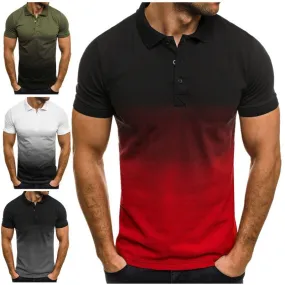 Xituodai New Casual Fashion Slim Gradient Print Short Sleeve Lapel Shirt Men's POLO Shirt