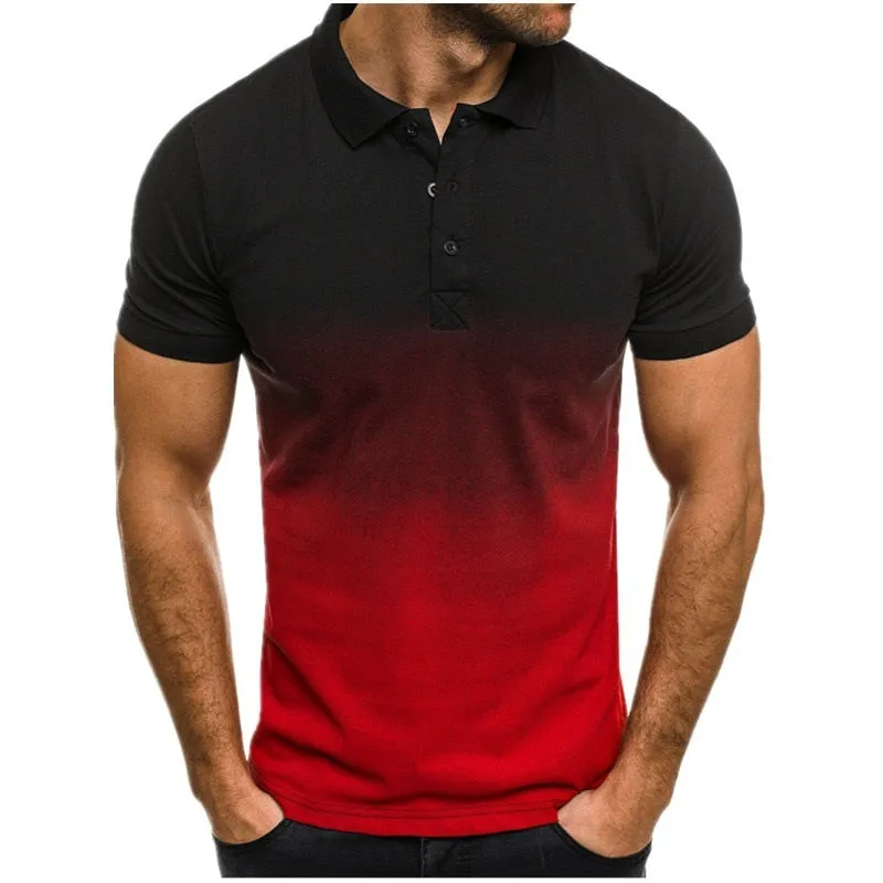 Xituodai New Casual Fashion Slim Gradient Print Short Sleeve Lapel Shirt Men's POLO Shirt