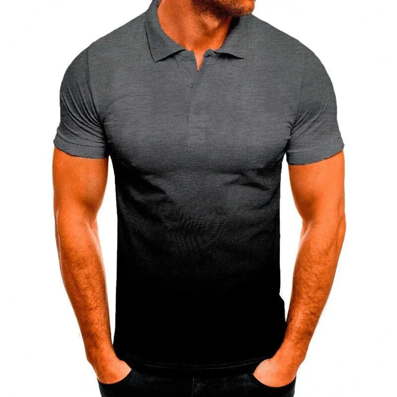 Xituodai New Casual Fashion Slim Gradient Print Short Sleeve Lapel Shirt Men's POLO Shirt